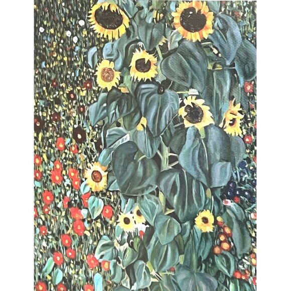 KLIMT Framed Print on Canvas "Farm Garden with Sunflowers" Mat--Ready to Hang - Picture 5 of 11